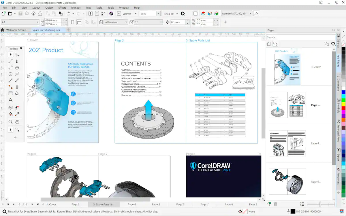 Corel DESIGNER 2021 - multipage layout screenshot