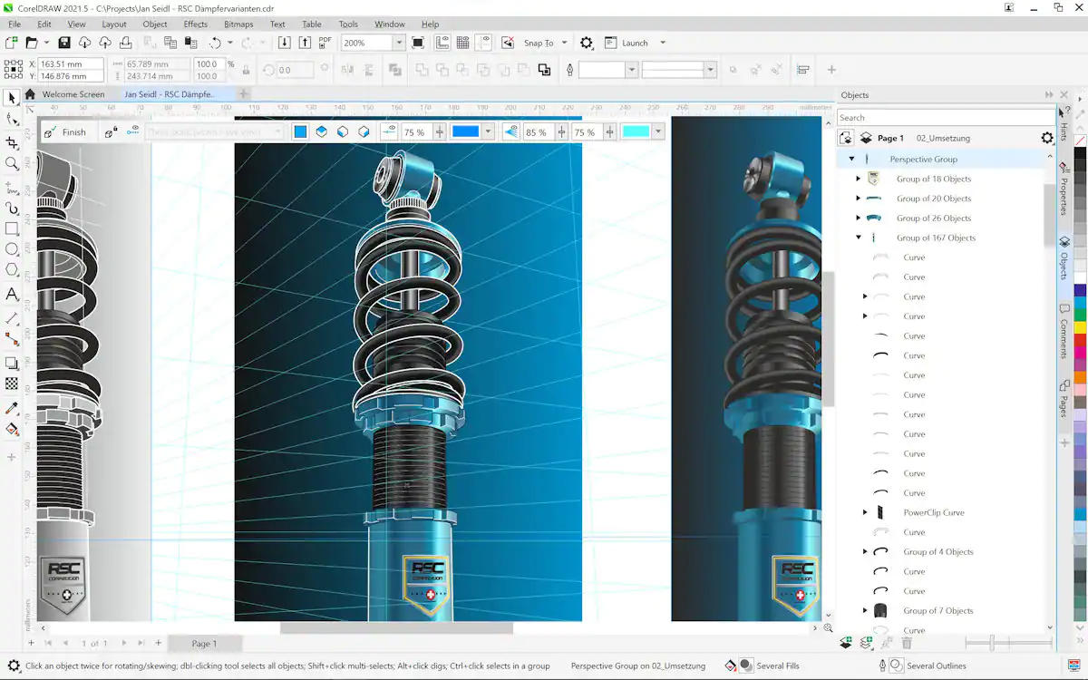 CorelDRAW Technical Suite 2021 - draw in perspective - screenshot