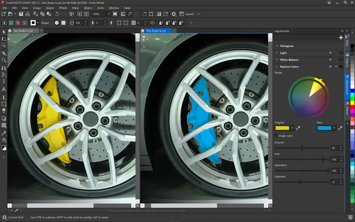 Corel PHOTO-PAINT 2021 - non-destructive adjustments - replace colors - screenshot